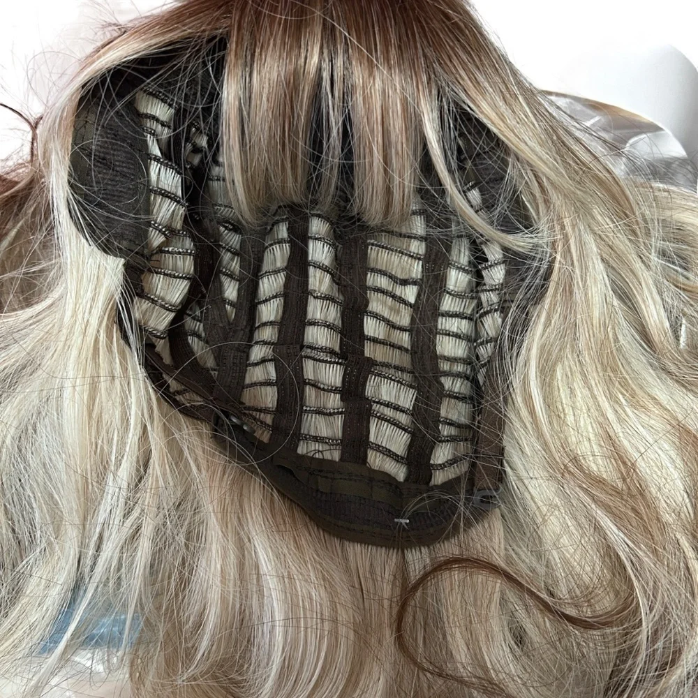 Long 26" Blonde & Brown Synthetic Wig with Bangs Streak Highlights Everyday NIP - Picture 11 of 13